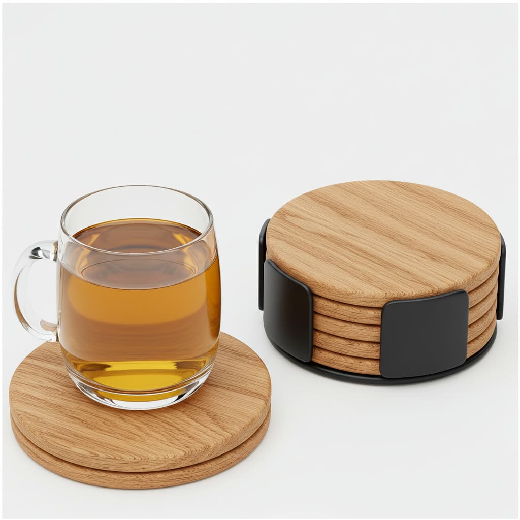Natural Wood Round Coaster Set Natural Wood Round Coaster Set